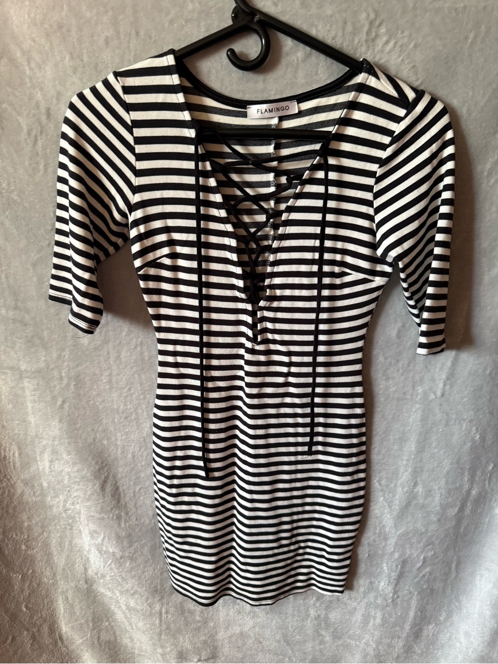 Flamingo Black & White Striped Lace-Up Women’s Dress